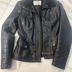 Guess Black Faux Leather Quilted Moto Jacket